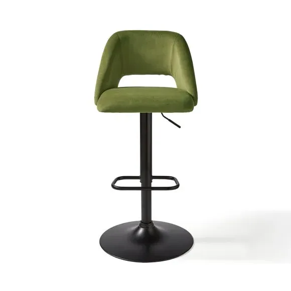 Adjustable Height Bar Stool - Olive, Velvet
