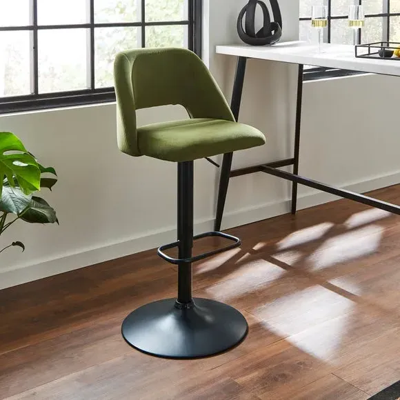 Adjustable Height Bar Stool - Olive, Velvet