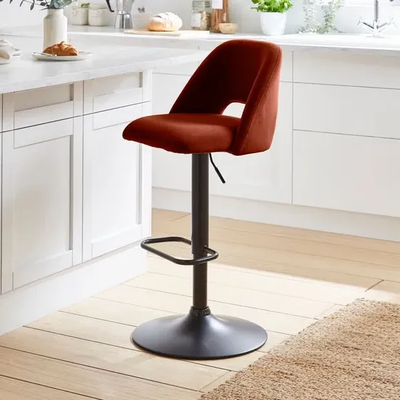 Adjustable Height Bar Stool - Orange, Velvet