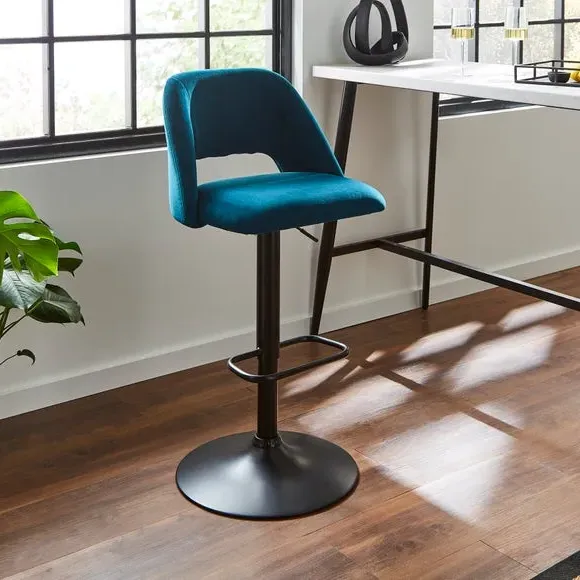 Adjustable Height Bar Stool - Peacock, Velvet