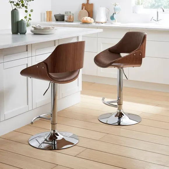 Adjustable Height Bar Stool - Tan, Faux Leather
