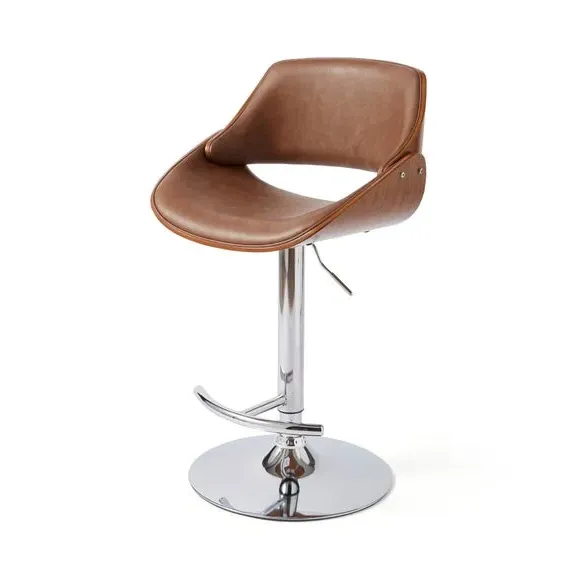 Adjustable Height Bar Stool - Tan, Faux Leather
