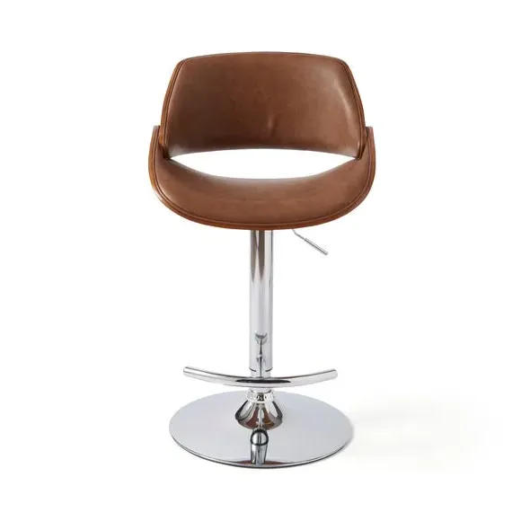 Adjustable Height Bar Stool - Tan, Faux Leather