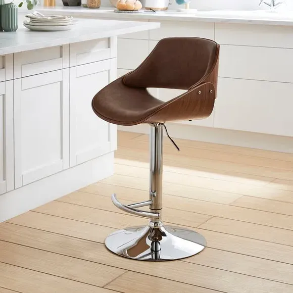 Adjustable Height Bar Stool - Tan, Faux Leather