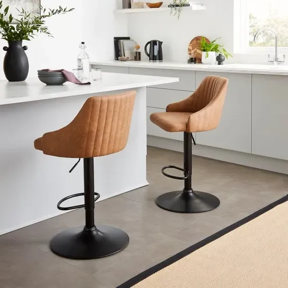 Adjustable Height Barstool - Brown, Faux Leather