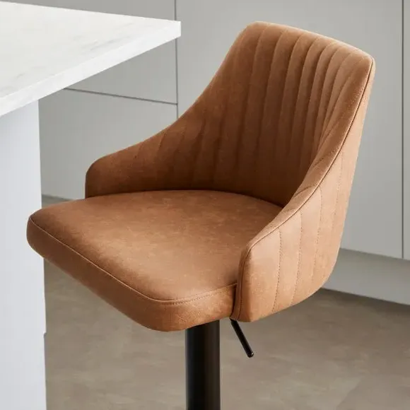 Adjustable Height Barstool - Brown, Faux Leather