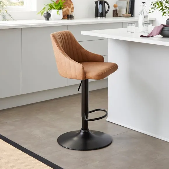 Adjustable Height Barstool - Brown, Faux Leather image