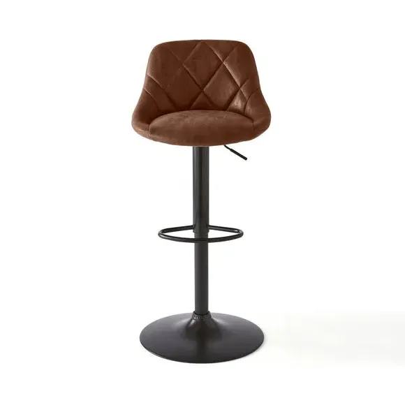 Adjustable Height Barstool - Brown, Faux Suede