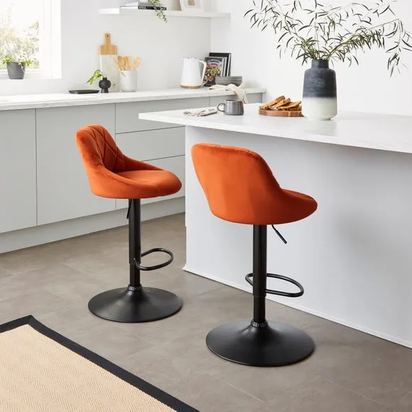 Adjustable Height Barstool - Burnt Orange, Velvet