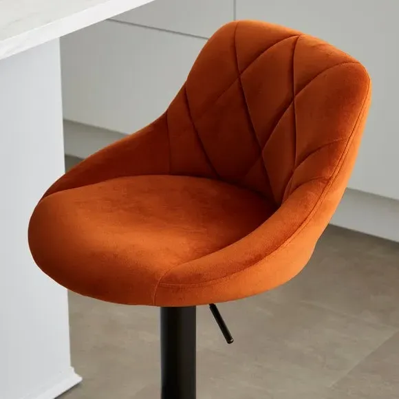 Adjustable Height Barstool - Burnt Orange, Velvet