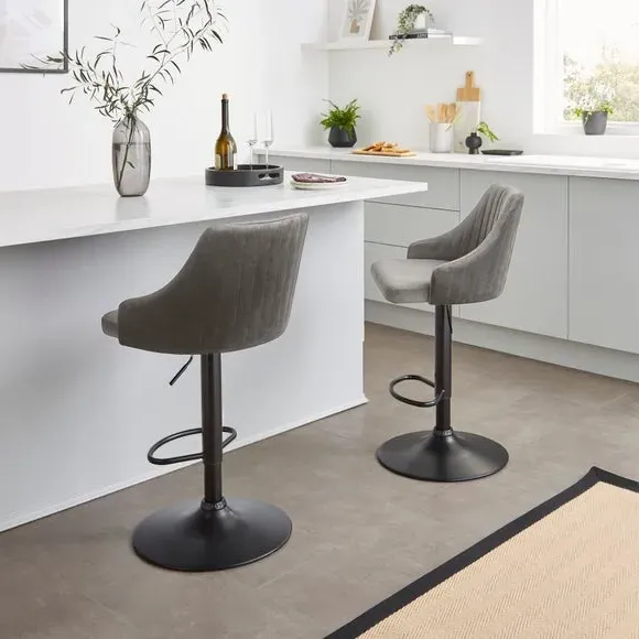 Adjustable Height Barstool - Grey, Velvet
