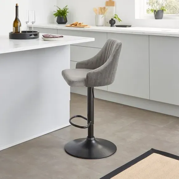Adjustable Height Barstool - Grey, Velvet