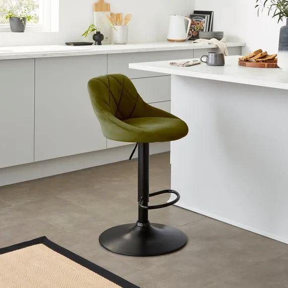 Adjustable Height Barstool - Olive, Velvet