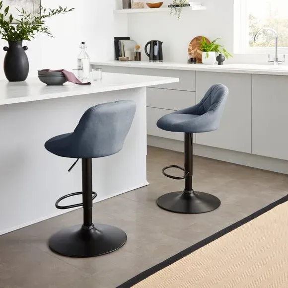 Adjustable Height Barstool Quilted - Navy, Faux Leather