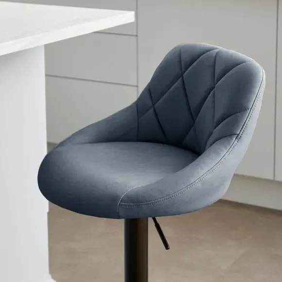 Adjustable Height Barstool Quilted - Navy, Faux Leather
