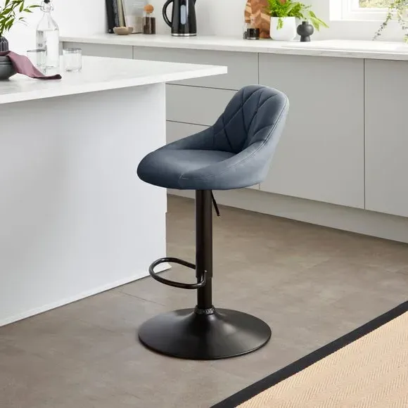 Adjustable Height Barstool Quilted - Navy, Faux Leather
