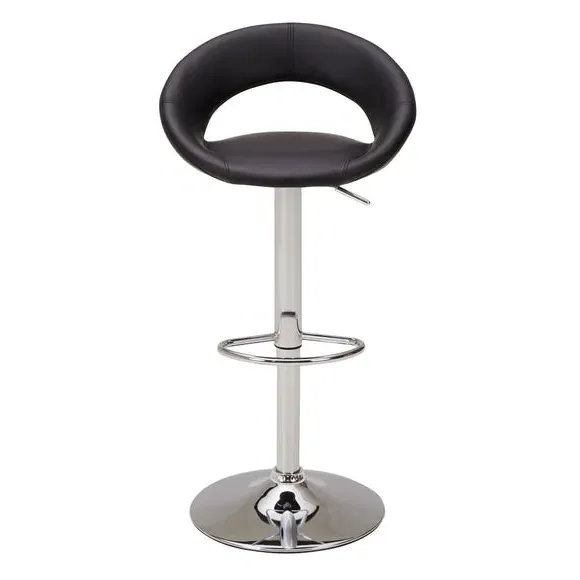 Adjustable Height Swivel Bar Stool - Black, Faux Leather