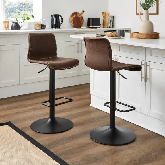 Adjustable Height Swivel Bar Stool - Brown, Faux Leather