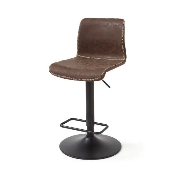 Adjustable Height Swivel Bar Stool - Brown, Faux Leather