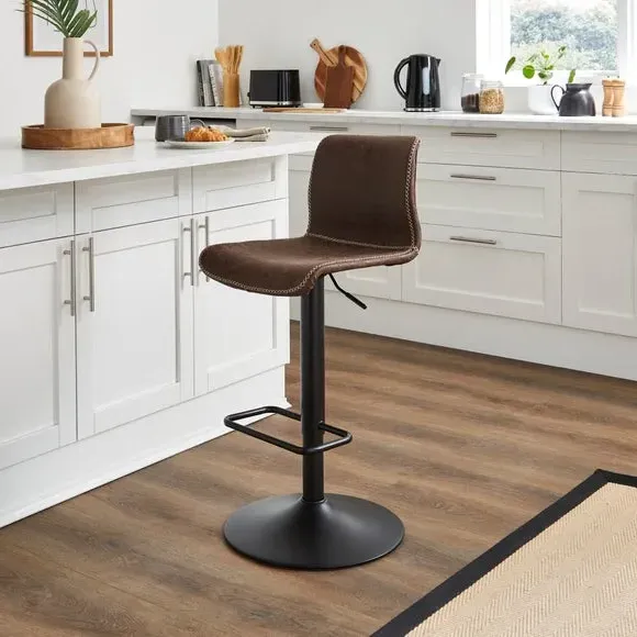 Adjustable Height Swivel Bar Stool - Brown, Faux Leather image
