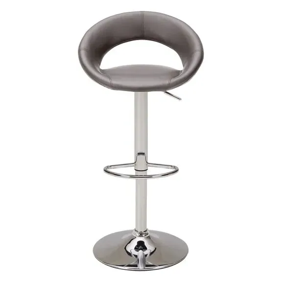 Adjustable Height Swivel Bar Stool - Grey, Faux Leather