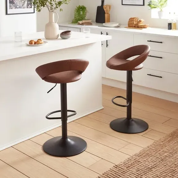 Adjustable Height Swivel Bar Stool - Tan, Faux Leather