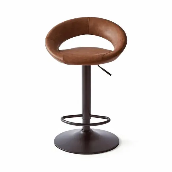Adjustable Height Swivel Bar Stool - Tan, Faux Leather