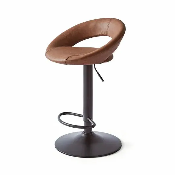 Adjustable Height Swivel Bar Stool - Tan, Faux Leather
