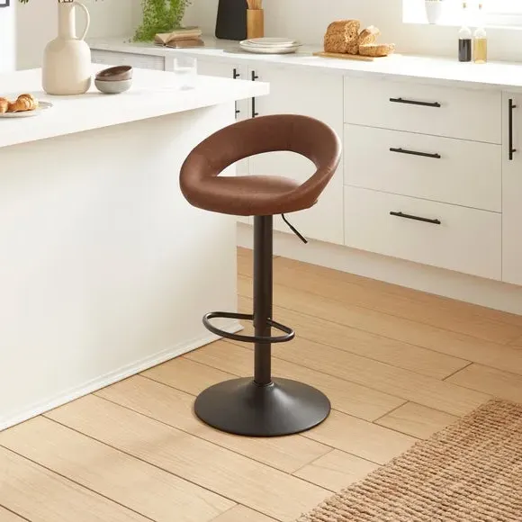 Adjustable Height Swivel Bar Stool - Tan, Faux Leather