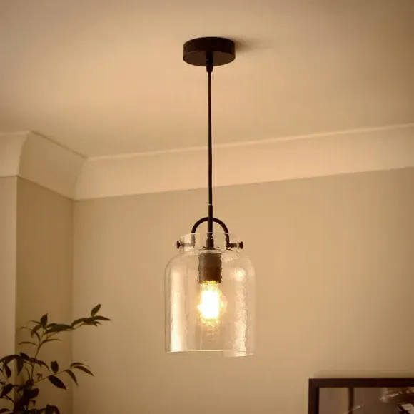 Adjustable Pendant Light - Black, Mottled Glass