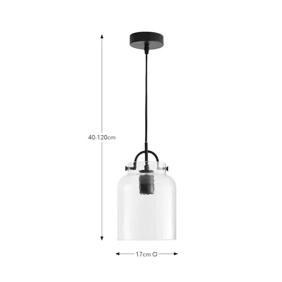 Adjustable Pendant Light - Black, Mottled Glass