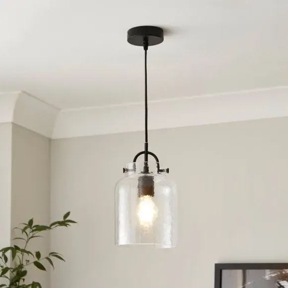 Adjustable Pendant Light - Black, Mottled Glass image