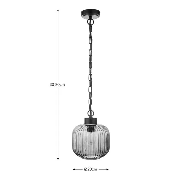 Adjustable Pendant Light Ribbed - Black, Glass