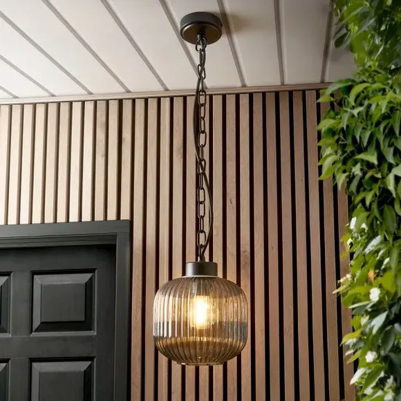 Adjustable Pendant Light Ribbed - Black, Glass image