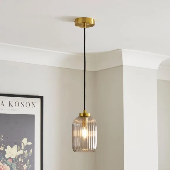 Adjustable Pendant Light Ribbed - Smoke