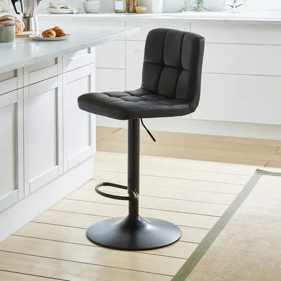 Adjustable Swivel Bar Stool - Black, Faux Leather