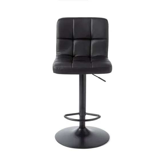 Adjustable Swivel Bar Stool - Black, Faux Leather