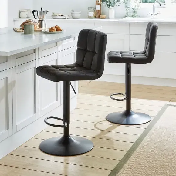 Adjustable Swivel Bar Stool - Black, Faux Leather image