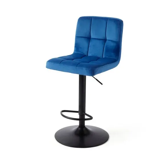 Adjustable Swivel Bar Stool - Blue, Velvet