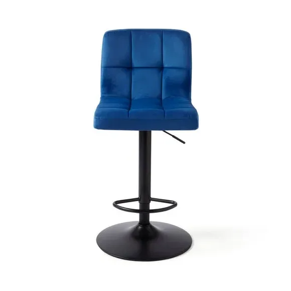 Adjustable Swivel Bar Stool - Blue, Velvet