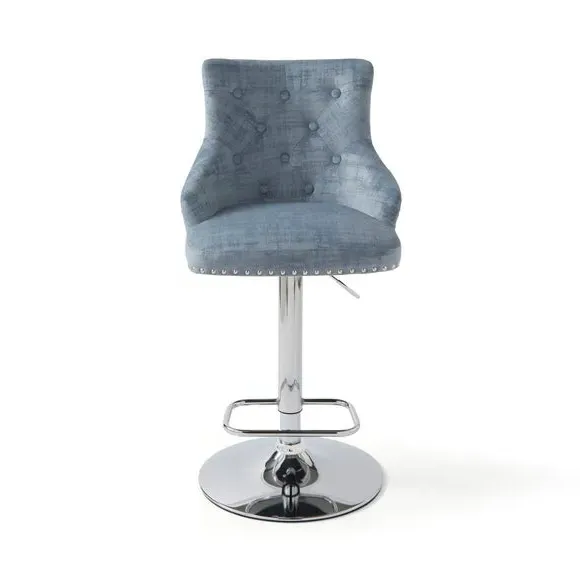 Adjustable Swivel Bar Stool - Blue, Velvet