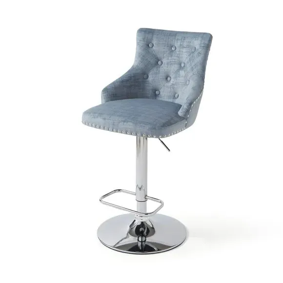 Adjustable Swivel Bar Stool - Blue, Velvet