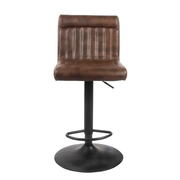 Adjustable Swivel Bar Stool - Brown, Faux Leather