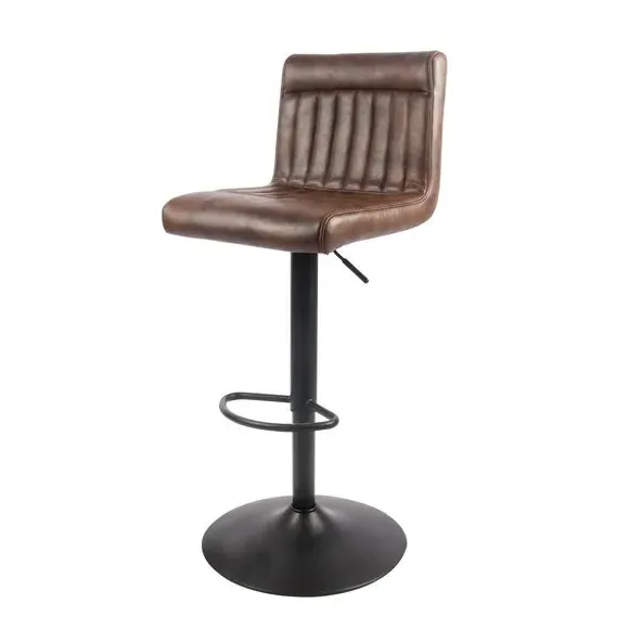 Adjustable Swivel Bar Stool - Brown, Faux Leather