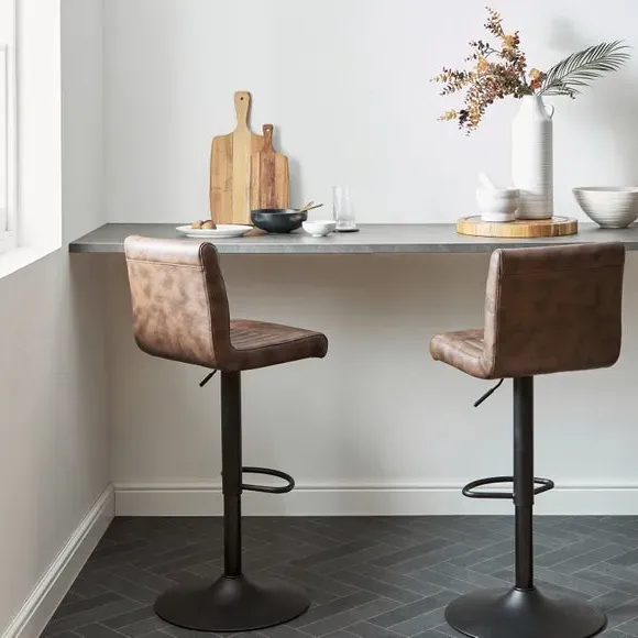 Adjustable Swivel Bar Stool - Brown, Faux Leather image