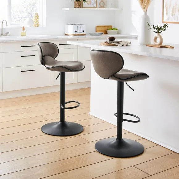 Adjustable Swivel Bar Stool - Charcoal, Faux Leather image
