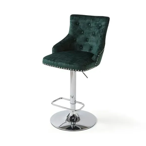 Adjustable Swivel Bar Stool - Green, Velvet