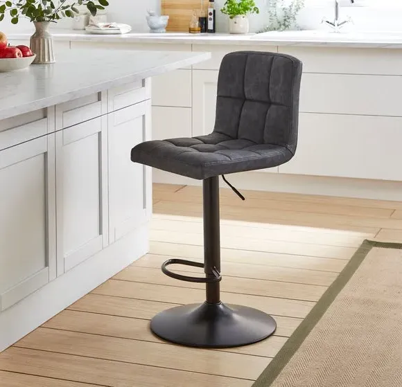Adjustable Swivel Bar Stool - Grey, Faux Leather