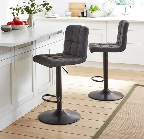 Adjustable Swivel Bar Stool - Grey, Faux Leather