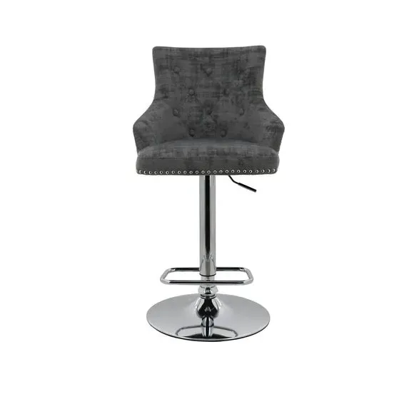 Adjustable Swivel Bar Stool - Grey, Velvet